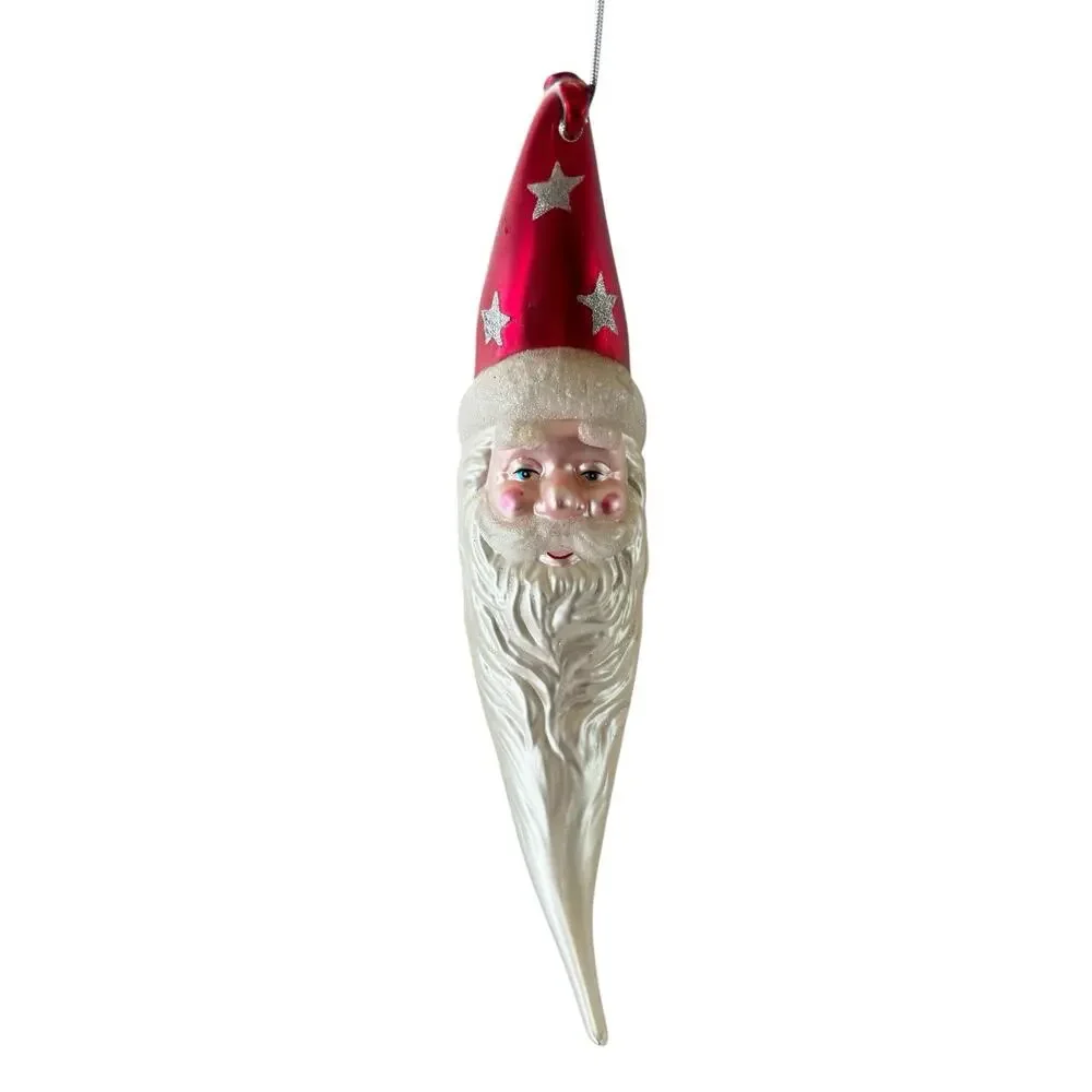 Santa‎ Crescent Moon Ornament Handblown Glass Vtg 11.5”